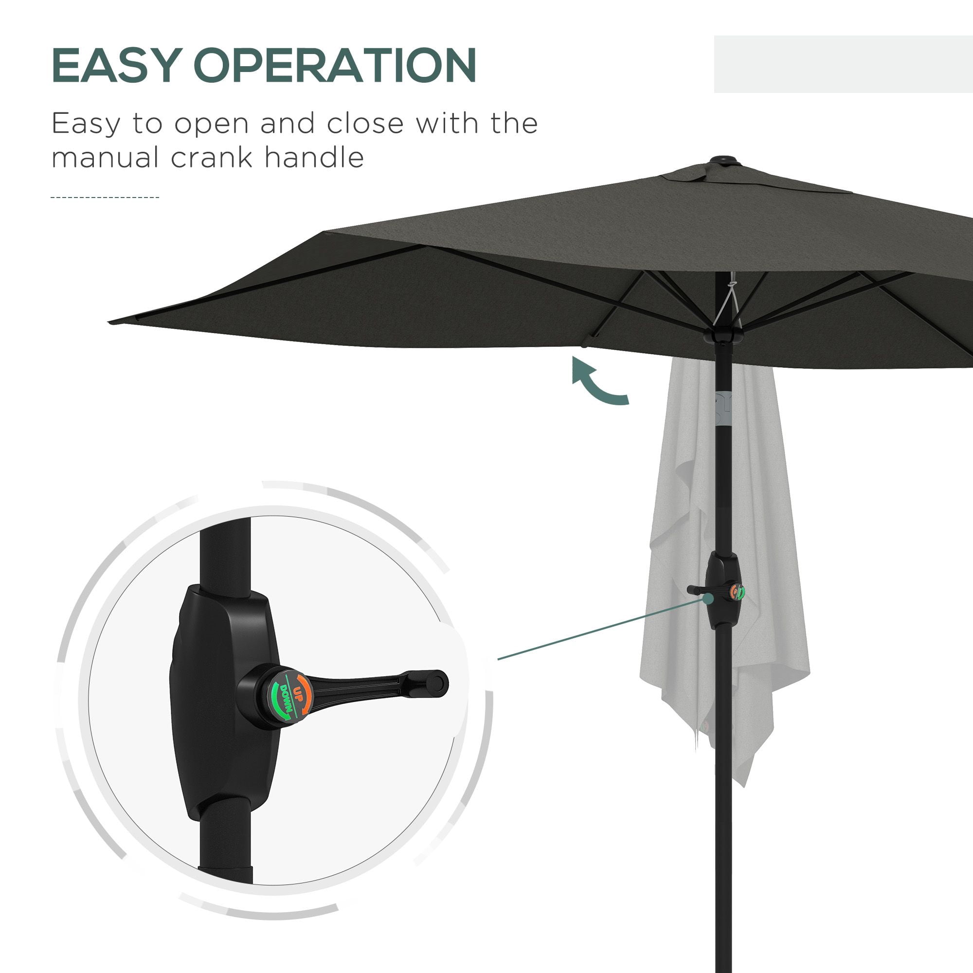 Outsunny 6.5' x 10' Rectangular Outdoor Patio Umbrella, Dark Gray Polyester Canopy with Aluminum Frame, Crank & Push-Button Tilt, UV Protection for Garden, Deck and Dining Area
