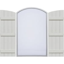Ekena Millwork 21 1/2"W x 88"H, Rough Cedar (80 5/8" Low Side) Timberthane Faux Rustic Four Board Joined Board-n-Batten Faux Wood Shutters w/Elliptical Arch Top, Rough Cedar (Per Pair)