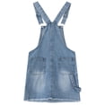 thumbnail image 2 of KIDSCOOL SPACE Trendy Washed Girls Denim Overall Dress, Raw Frayed Hem Jean Pinafore Dress with Hammer Loop, Light Blue,7-8 Years, 2 of 8