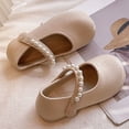 thumbnail image 6 of Girls Mary Jane Shoes with Pearl Strap, Closed Toe Dress Flats for Toddler/Little Girls Beige 11, 6 of 7
