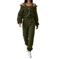 thumbnail image 3 of Women's 2 Piece Casual Outfits Solid Hooded Drawstring Long Sleeve Sweatshirt Tops And Long Pants Set Suits, 3 of 9