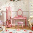 thumbnail image 2 of Gymax Kids Vanity Set Princess Makeup Dressing Table & Chair Set w/ Coat Rack Pink, 2 of 10