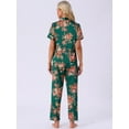 thumbnail image 4 of DARING DIVA Women's Silk Short Sleeves Floral Satin Pajama Sets S Green Orange, 4 of 7