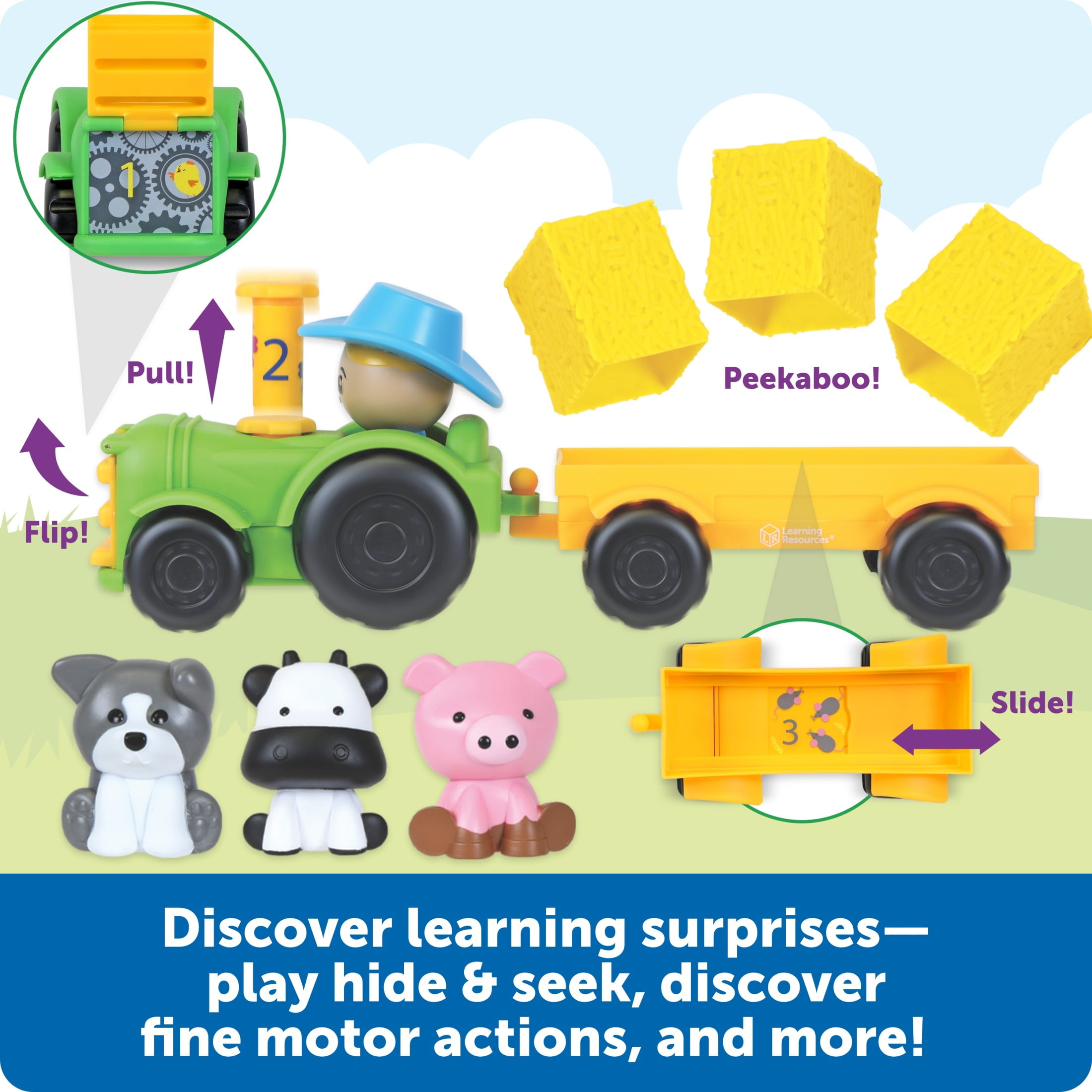 Learning Resources Peeksville Haul & Seek Tractor, Tractor Toys, Farm Toys, Ages 18 Months +