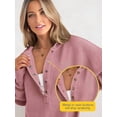 thumbnail image 4 of Women'S Oversized Long Sleeve Hoodie Button-Down V-Neck Sweatshirt Side Slit Casual Pullover Top Peach XXL, 4 of 9
