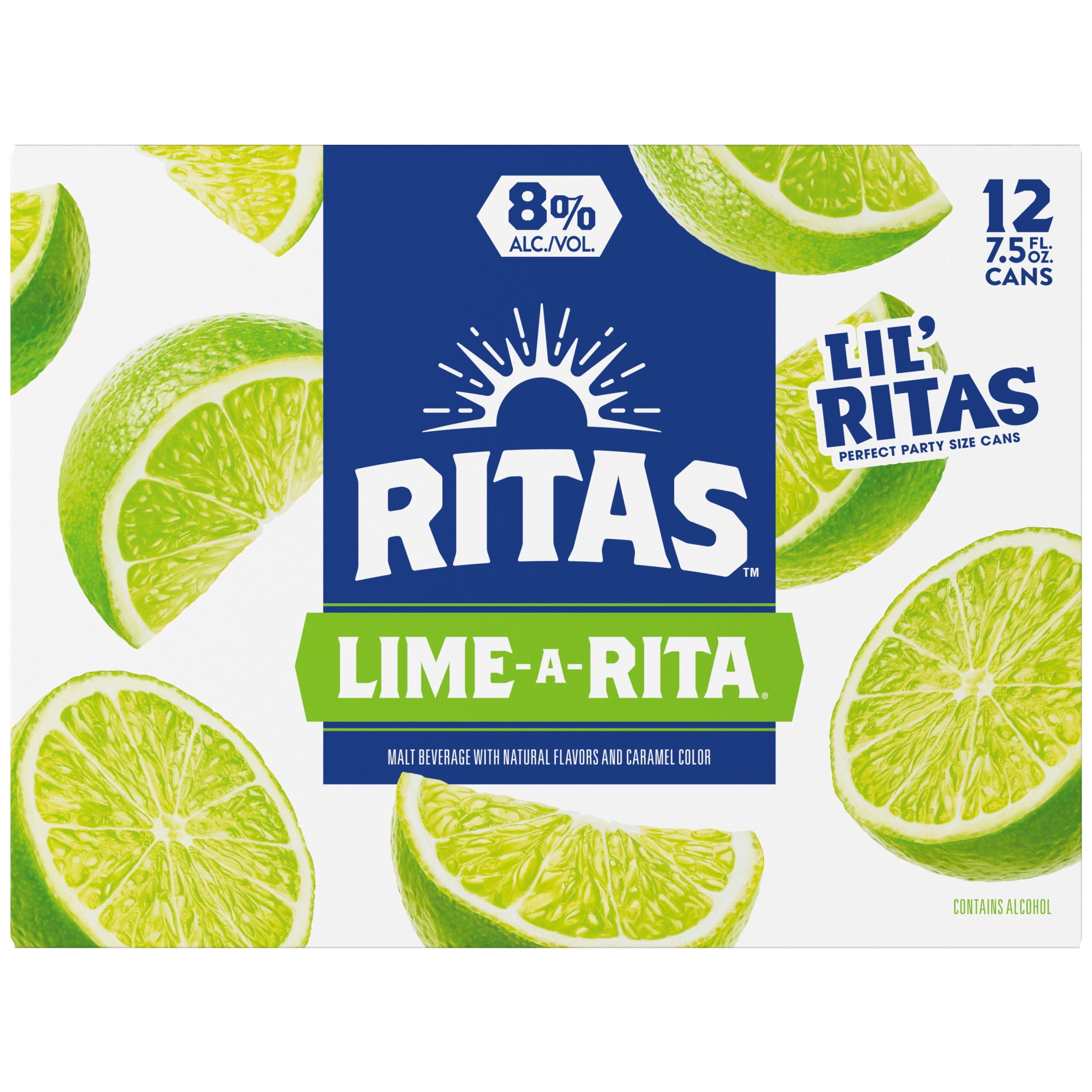 Ritas Sparkling Lime-a-Rita Lime Margarita, Malt Beverage, 12 pack, 7.5 fl oz Aluminum Cans, 8% ABV