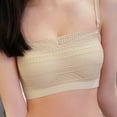 thumbnail image 2 of SMihono Women's Lace Tube Top Seamless Non Underwire Bandeau Stretchy Thin Bra Trendy Push up Removable Straps Bralette White M, 2 of 5