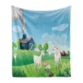 thumbnail image 1 of Farmhouse Soft Flannel Fleece Throw Blanket, Pleasant Farm Life Illustration with Colorful Houses Green Meadows Happy Goats, Cozy Plush for Indoor and Outdoor Use, 70" x 90", Multicolor, by Ambesonne, 1 of 6