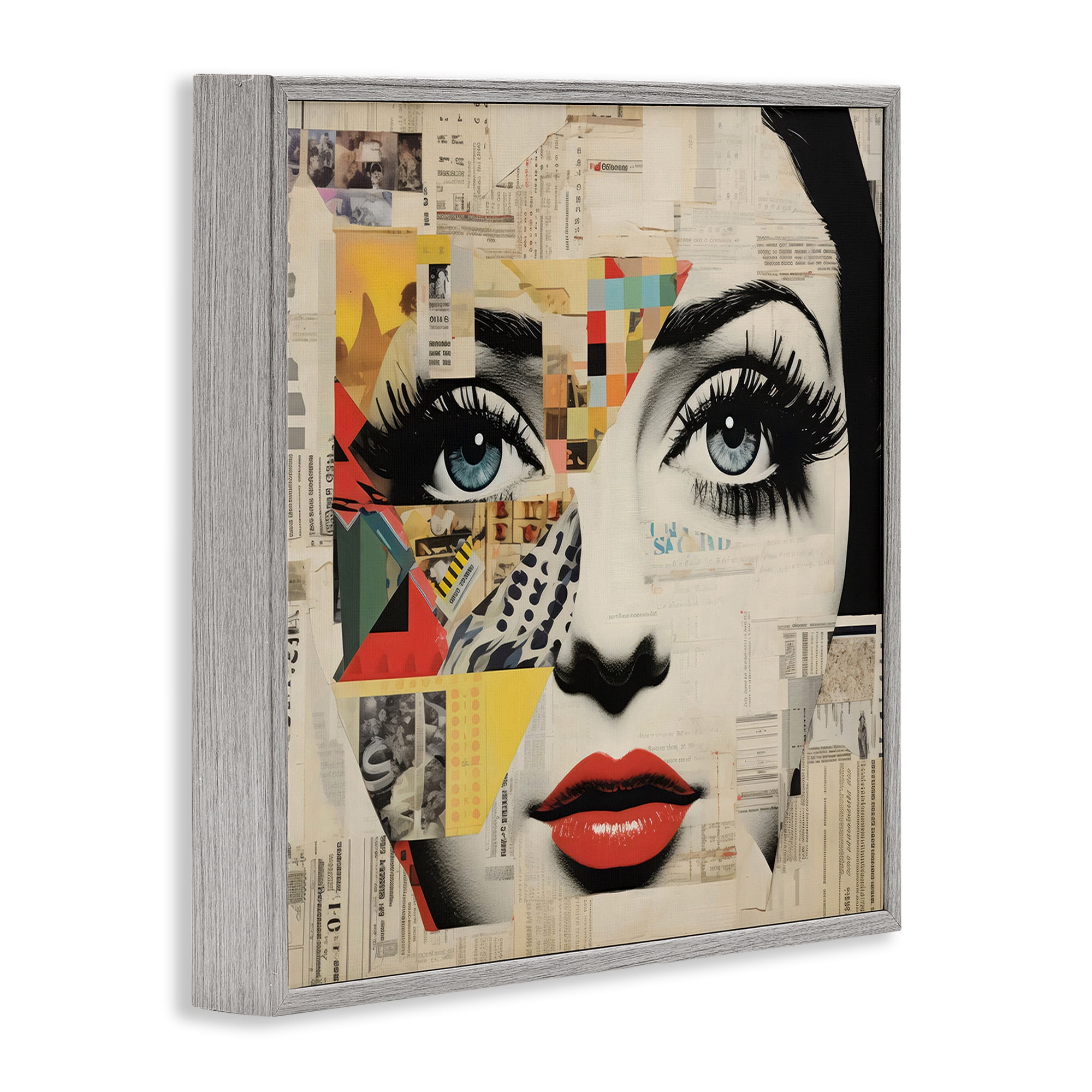 Stupell Industries Fashion Collage Pop Portrait Gray Framed Giclee Art, design by Creative Studio