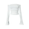 thumbnail image 6 of Caoirhny Women Basic Crop Tops Solid Color Ruched Long Sleeve Off-Shoulder Shirt Casual Pullovers for Club Streetwear, 6 of 9