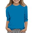 thumbnail image 2 of GaThRRgYP Summer Tops for Women,Womens Tops under $5,Children's Solid Color 3/4 Sleeve Round Neck Tops/shirt Blue#1 120, 2 of 5