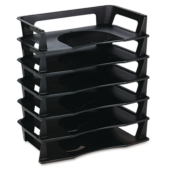 Rubbermaid Regeneration Letter Tray Six Tier Plastic Black 86028