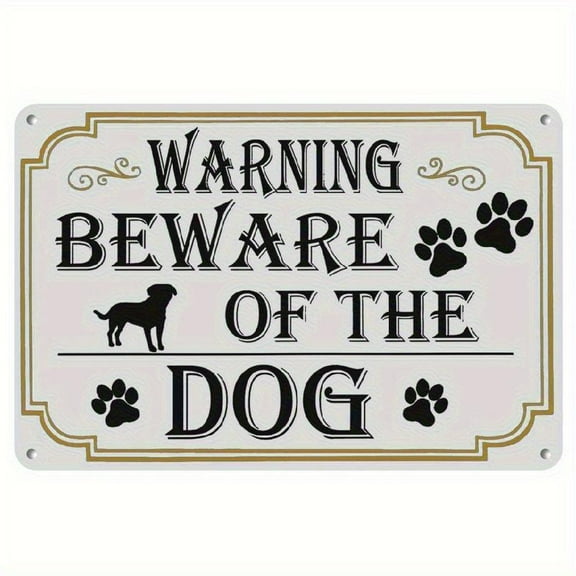 12X8inch Vintage "Beware of the Dog" Metal Sign with Paw Prints & Silhouette – Humorous Warning for Indoor/Outdoor Use, Durable Iron Wall Decor for Fence, Lawn, or Garden, Dog Warning Sign, Outdoor