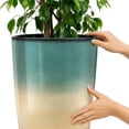 thumbnail image 5 of FIASON 4 Pack Large Plastic 24/21/12/10" H Sunrise Cyan Orange Tall Planters, Tall Plant Pots for Outdoor Indoor with Shelf Inset, Glossy Finish Flower Pot with Drainage Holes for Patio, 5 of 10