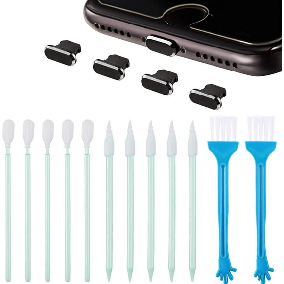 UsRHHA Metal Antidust Plugs for iPhone & Android, Phone Port Cleaning Kit with Dust Plugs and Brushes, Charging Port Protector Plug for iPhone 5 to 12 Pro Max and Type C Phones