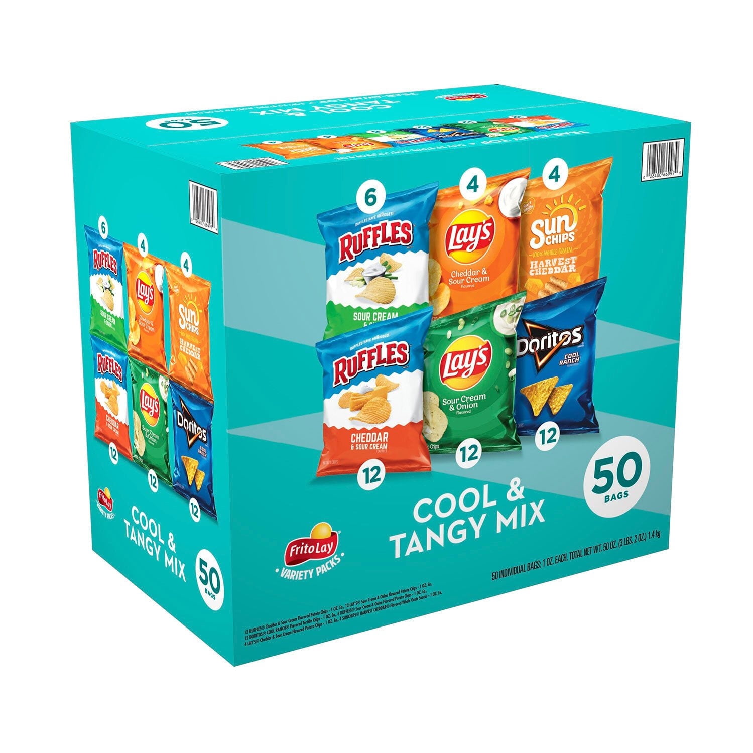 Frito-Lay Cool & Tangy Variety Pack Chips, Assorted Snack Bags, 50 Pack
