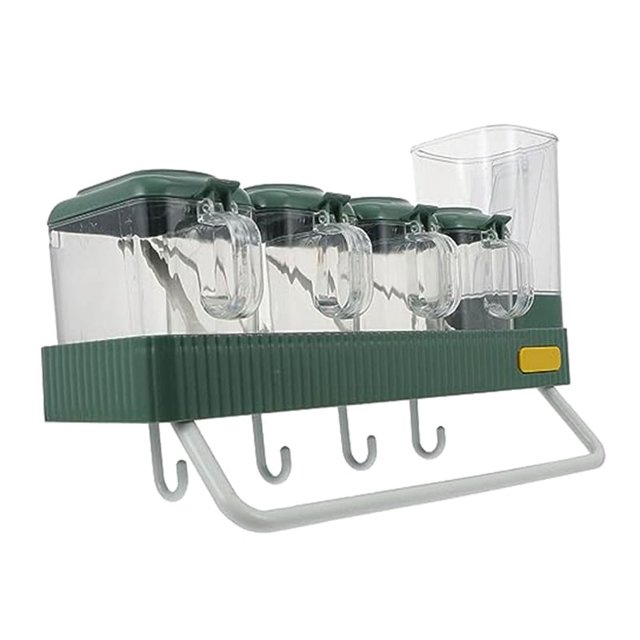 Juego de cubiertos con rejilla, recipiente para condimentos, palillos, utensilios de cocina, caja, tazas de café, color verde