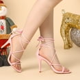 thumbnail image 2 of Sandalias de Tacón de Aguja Allegra K con Cordones Rosa EE. UU. 9, 2 of 7