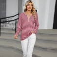 thumbnail image 4 of SWSMCLT Women's Long Sleeve Tshirt Striped Summer Shirt Fashion Cool Fall Tees Henley Neck Tunics Loose Fit Tshirt Red XX-Large, 4 of 5