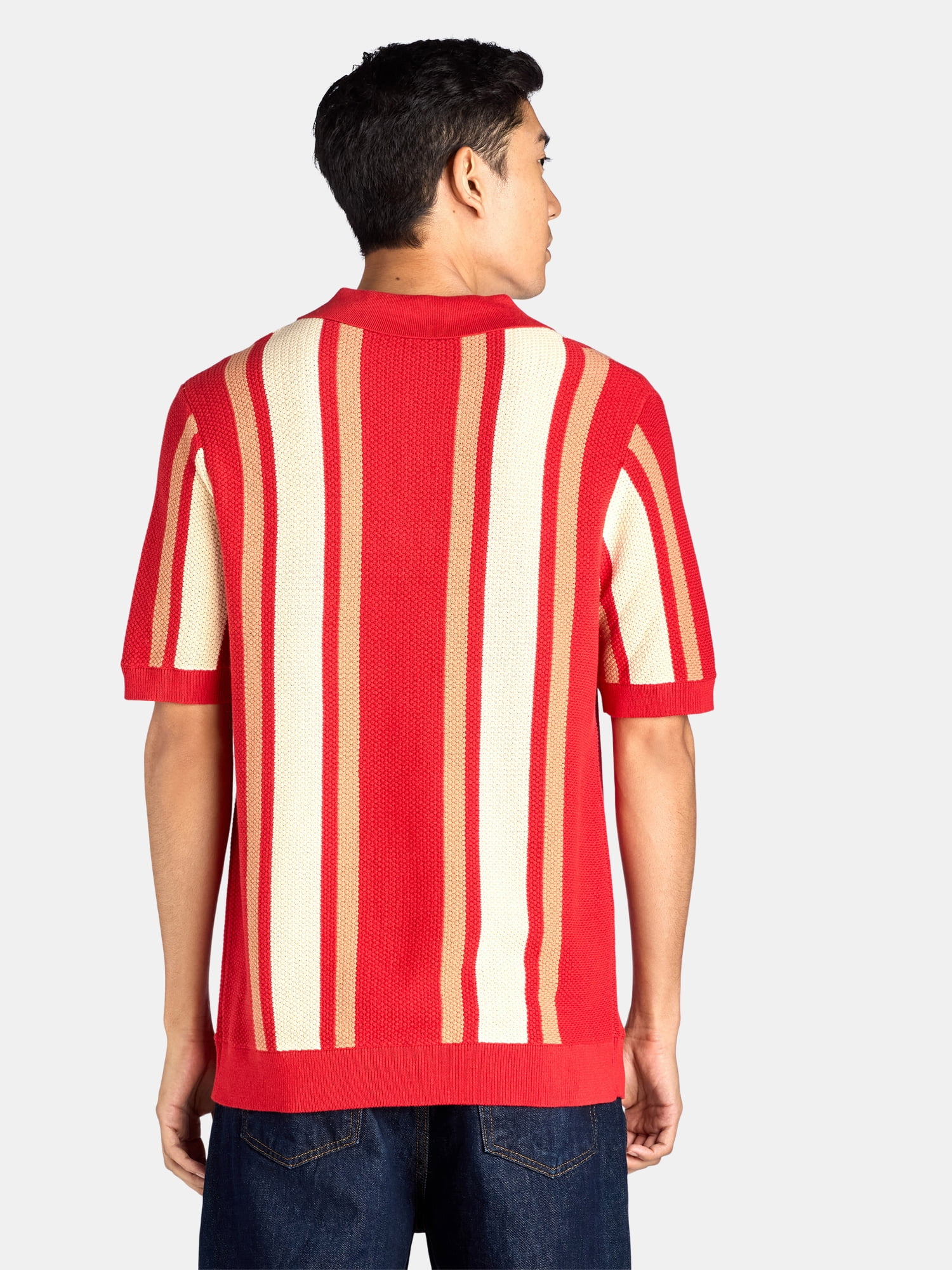 Tribekka 44 Men's Striped Seed Stitch Button Front Sweater Polo