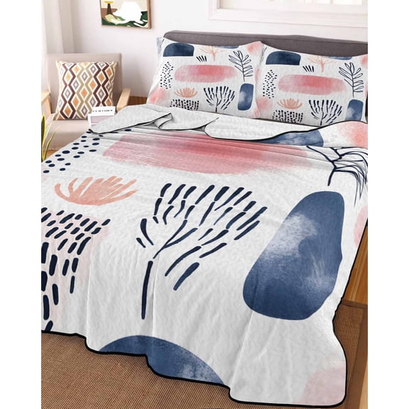 Pink Navy Blue Abstract Art Twin Size Down Alternative Comforter, Lightweight Comforter Quilt Bedding Set with Pillow Shams Modern Geometric Art All Seasons Bed Comforter Duvet Insert 68"x86"