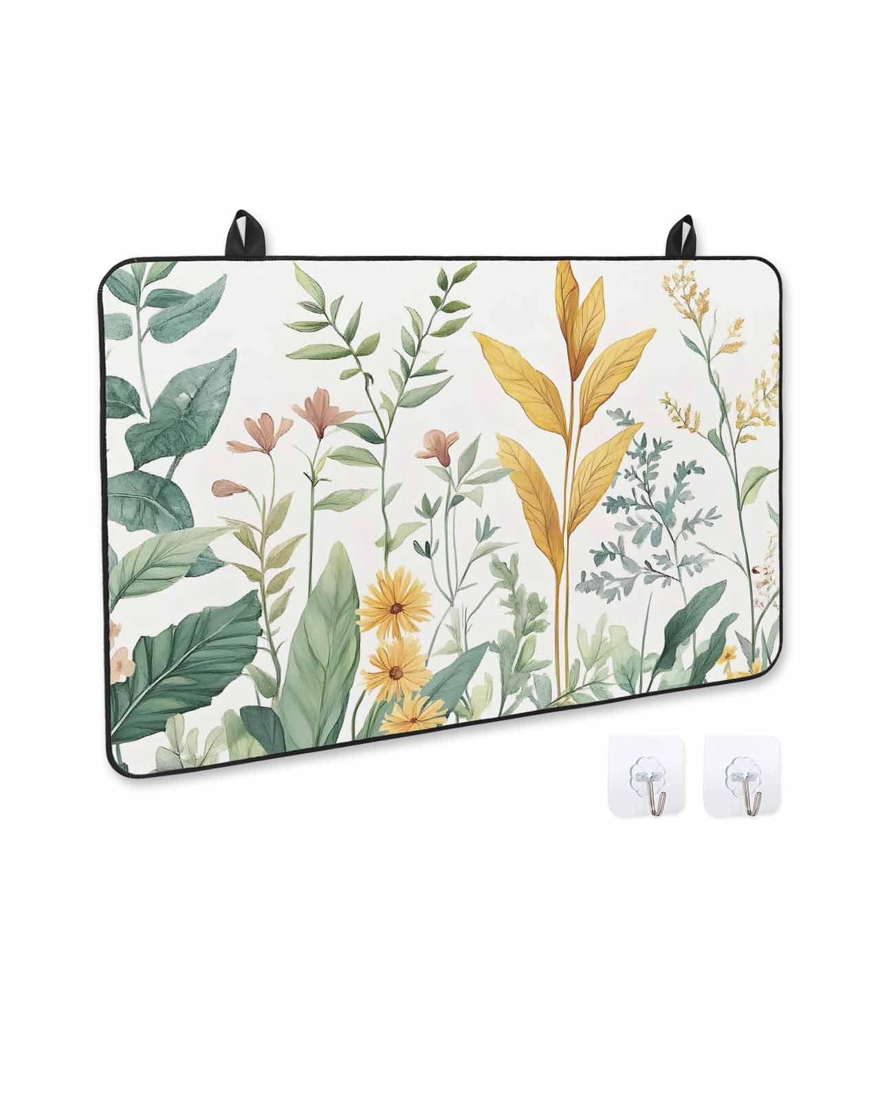 nqOlkjepod Large Induction Cooktop Protector Mat 28.5"x20.5", Yellow Green Botanical Stove Top Covers for Electric Stove, Rustic Watercolor Leaves Stove Burner Cover Mats, Glass Top Stove Cover