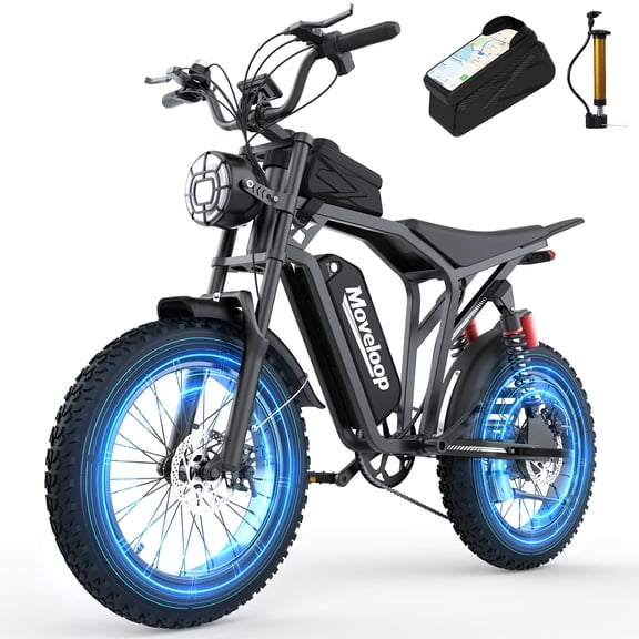 Moveloop Electric Bike for Adults, 750W 28MPH, 48V 15.6AH, 20" Fat Tire Ebike, Max 70 Miles Range Mountain E-Bike, Full Suspension, NFC Unlock, UL 2849