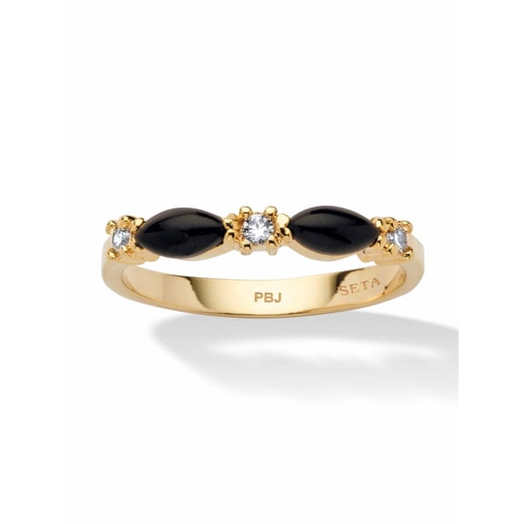 PalmBeach Jewelry Marquise-Shaped Genuine Black Onyx Crystal Accent Yellow Gold-Plated Ring