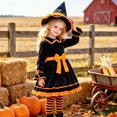 thumbnail image 5 of BRGZLK Girls Witch Costumes Velvet Rufflr Cuffs Long Sleeve Soft Cozy Mini Dress with Hat and Belt , Halloween Wizard Dress Up Outfit Orange 7-8 Years, 5 of 7