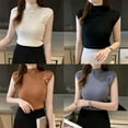 thumbnail image 6 of Women's Mock Neck Tank Tops Solid Half Turtleneck Slim Fit Ribbed Knit Sleeveless T-Shirt Basic Blouse Tops,Khaki, 6 of 7