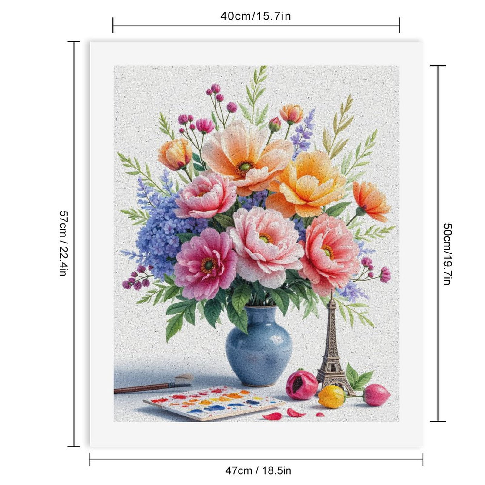 Paint By Numbers Kit for Adults Beginner - Floral Bouquet Art Pastel Colors Eiffel DIY Canvas Painting Kits for Adults, Frameless Paint By Number for Adults for Home Wall Decor 16x20 Inch