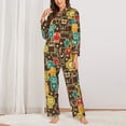 thumbnail image 2 of Logiee Robot and Monsters Print Womens Pajamas Set,Long Sleeve Sleepwear,Button Down Lounge Set 2 Pieces,Soft Nightwear Pjs Set-Medium, 2 of 7