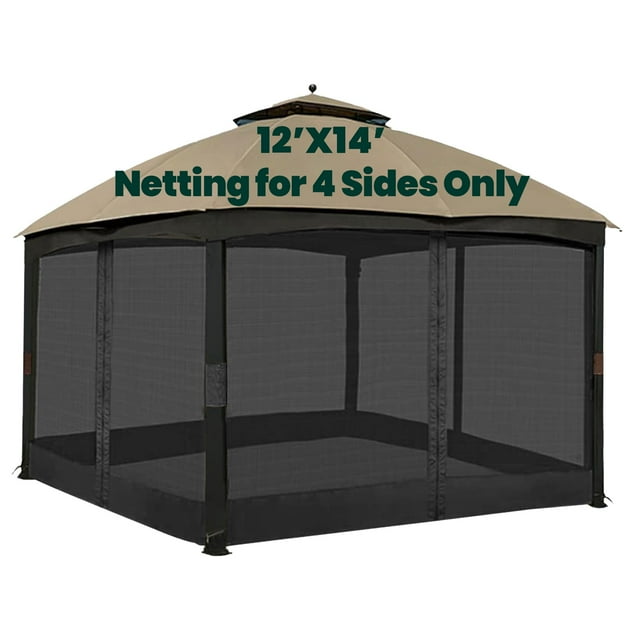 OLILAWN Gazebo Universal Replacement Mosquito Netting, Upgrade 12' x 14' Outdoor Canopy Net Screen 4-Panel Sidewall Curtain, with Zippers, Easy to Install, Fit for Most Gazebo 12x14 Canopy, Black