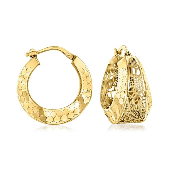 Ross-Simons Italian 14kt Yellow Gold Floral Filigree Hoop Earrings, Women's, Adult
