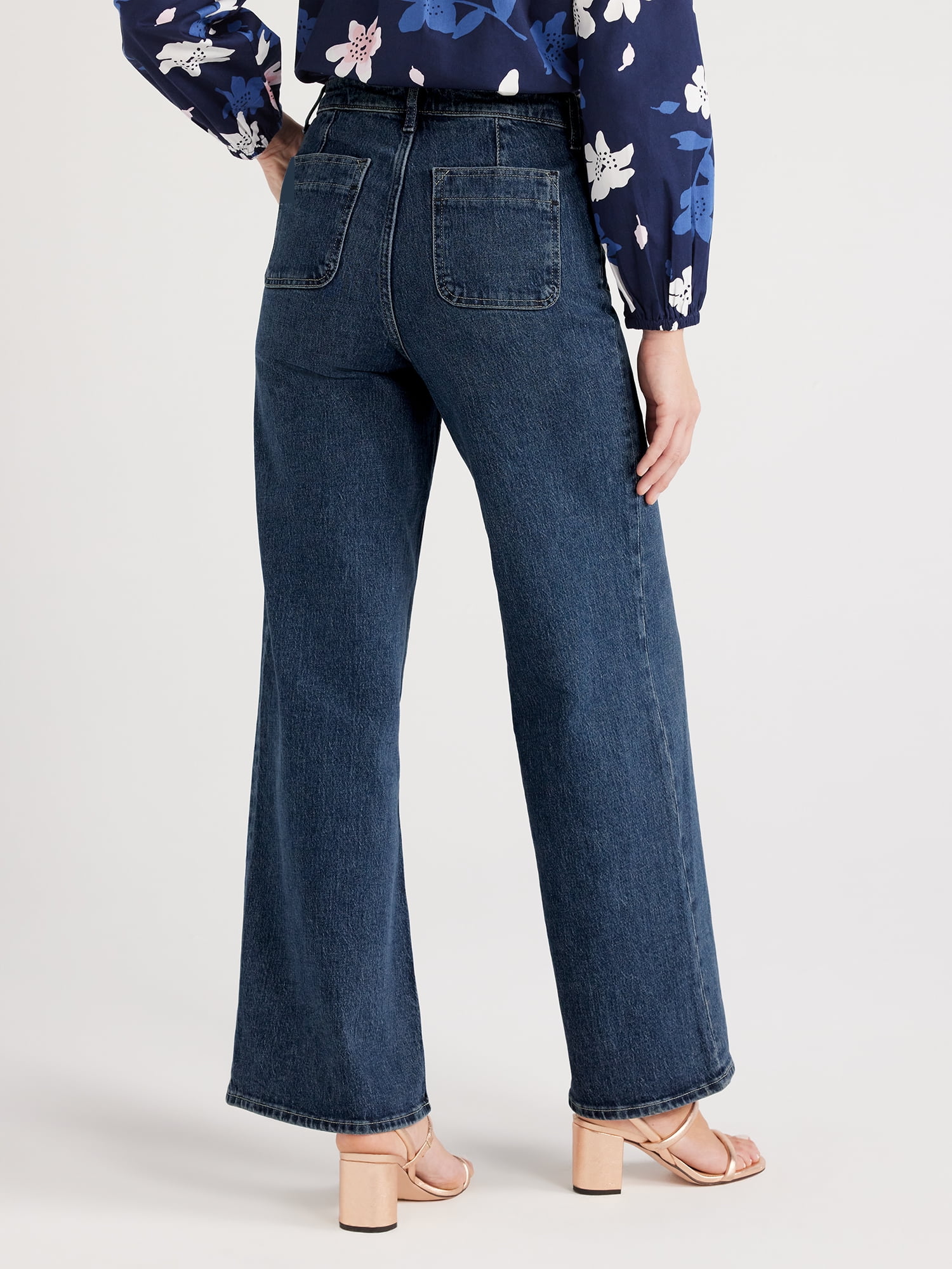 Free Assembly Women's and Women's Plus Wide Leg Jeans with Patch Pockets, 30", 32", and 34" Inseams, Sizes 0-26W