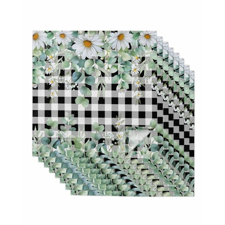 Green Eucalyptus Leaves Cloth Napkins Set of 8 Reusable Dinner Napkins Daisy Floral Cocktail Napkin Washable Table Napkins for Wedding/Holiday Party/Baby Shower 20 x20