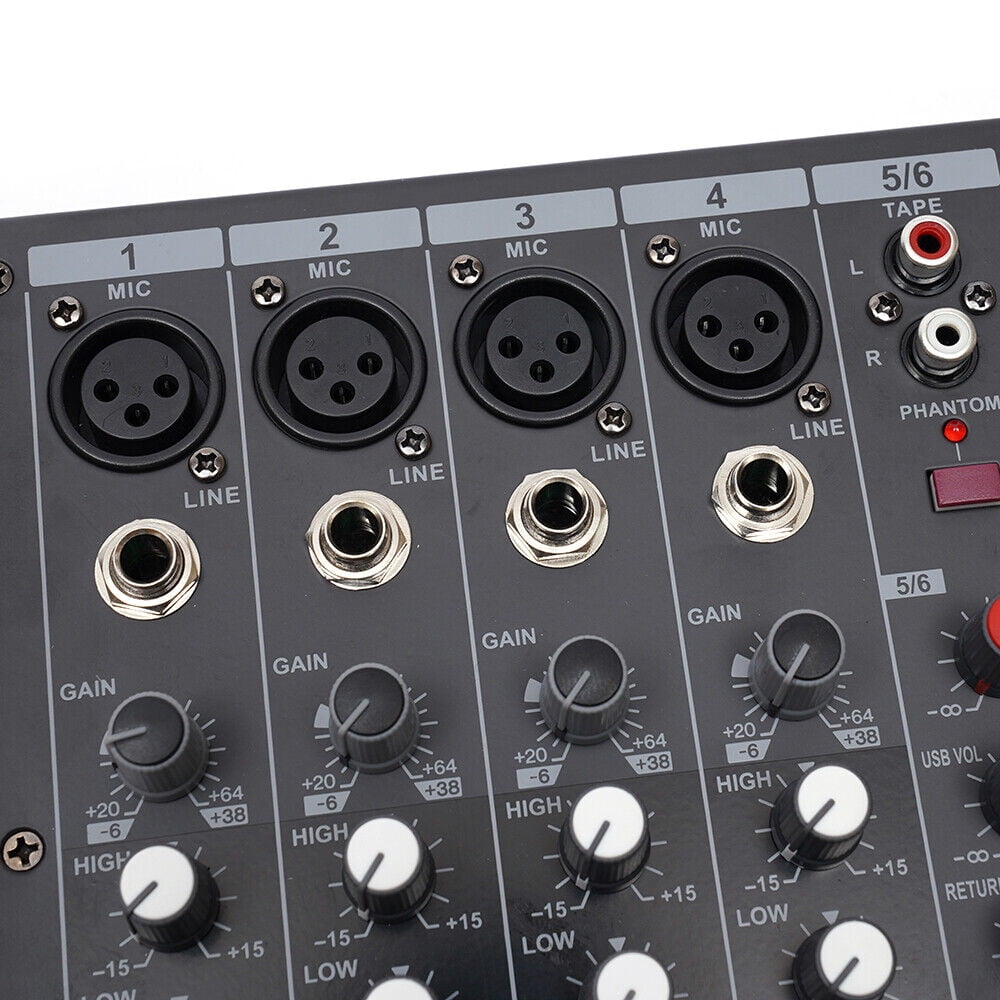 Pro 6 Channel Bluetooth Studio Audio Mixer Live Sound Mixing Console with USB 110V