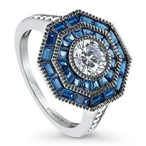BERRICLE Sterling Silver Halo Round Cut Cubic Zirconia CZ Statement Vintage Inspired Art Deco Cocktail Fashion Ring for Women, Rhodium Plated Size 7