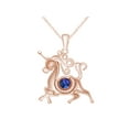 thumbnail image 4 of AFFY Round Shape Simulated Blue Sapphire & White Cubic Zirconia Unicorn Horse Pendant Necklace In 14k Rose Gold Over Sterling Silver, 4 of 6