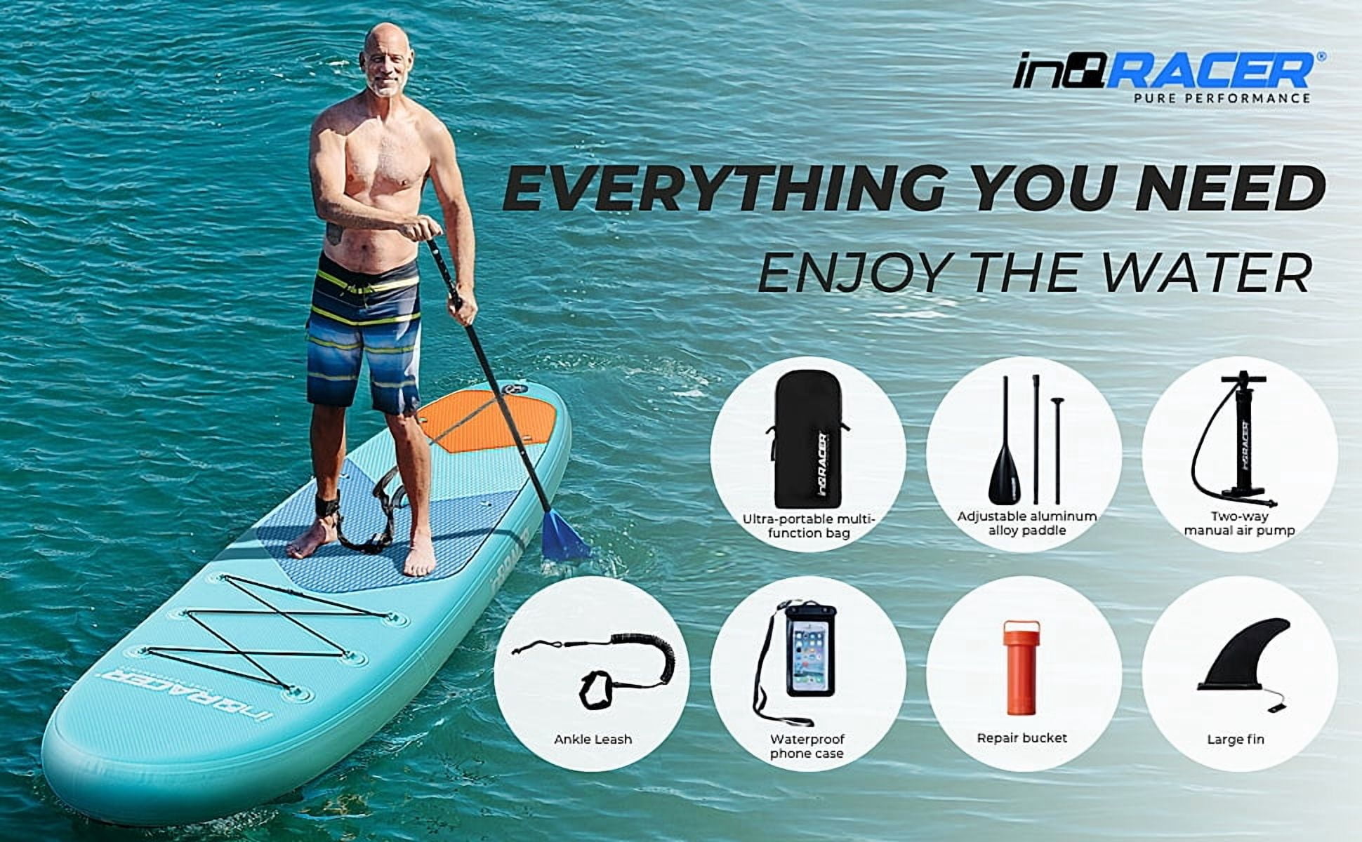 Inflatable Stand Up Paddle Board, 300 LBS Capacity PVC SUP Board, Wide Stable Design with Fins, Complete Accessories & Storage Backpack for All Skill Levels