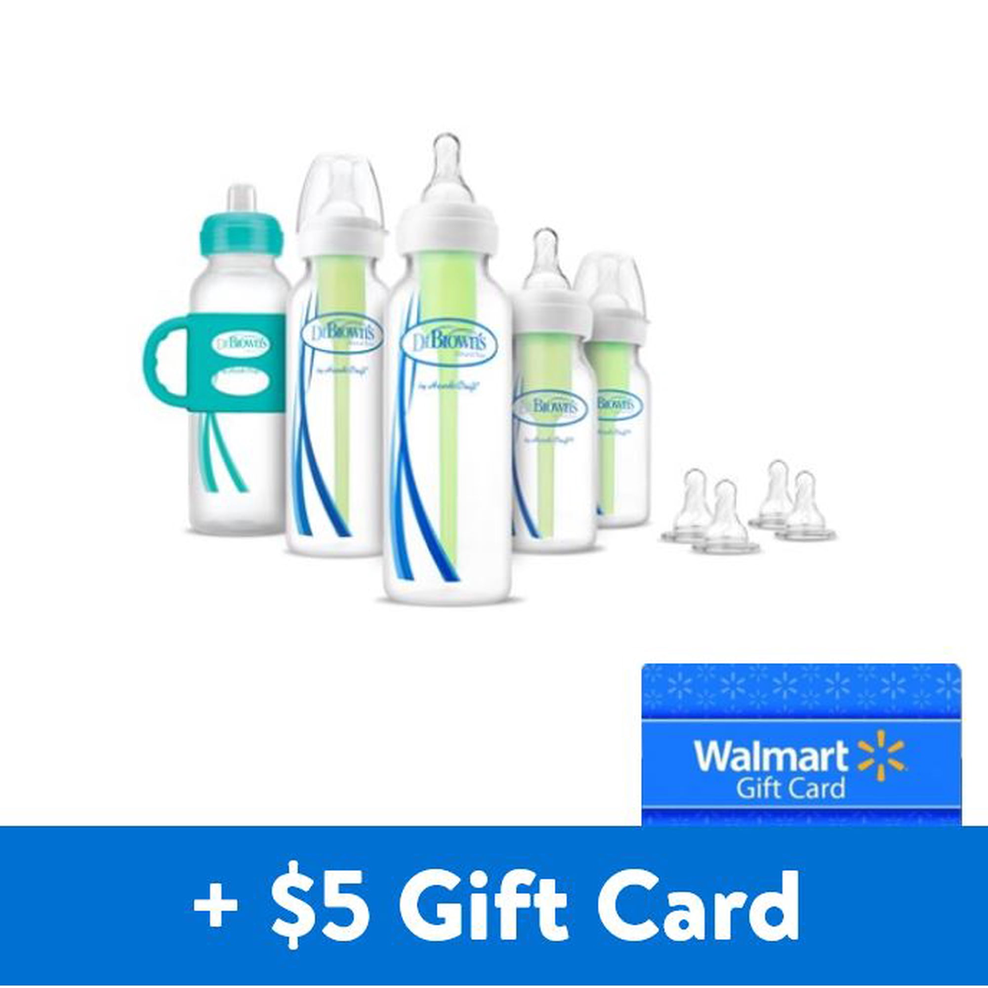 [$5 Savings] Dr. Brown's Baby First Year Transition Options Baby Bottles Gift Set, Teal, with Free $5 eGift Card