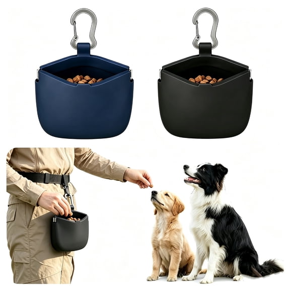 Dog Treat Bag 2-Pack, Silicone Portable Pet Snack Pouch with Buckle Clip for Training & Walks