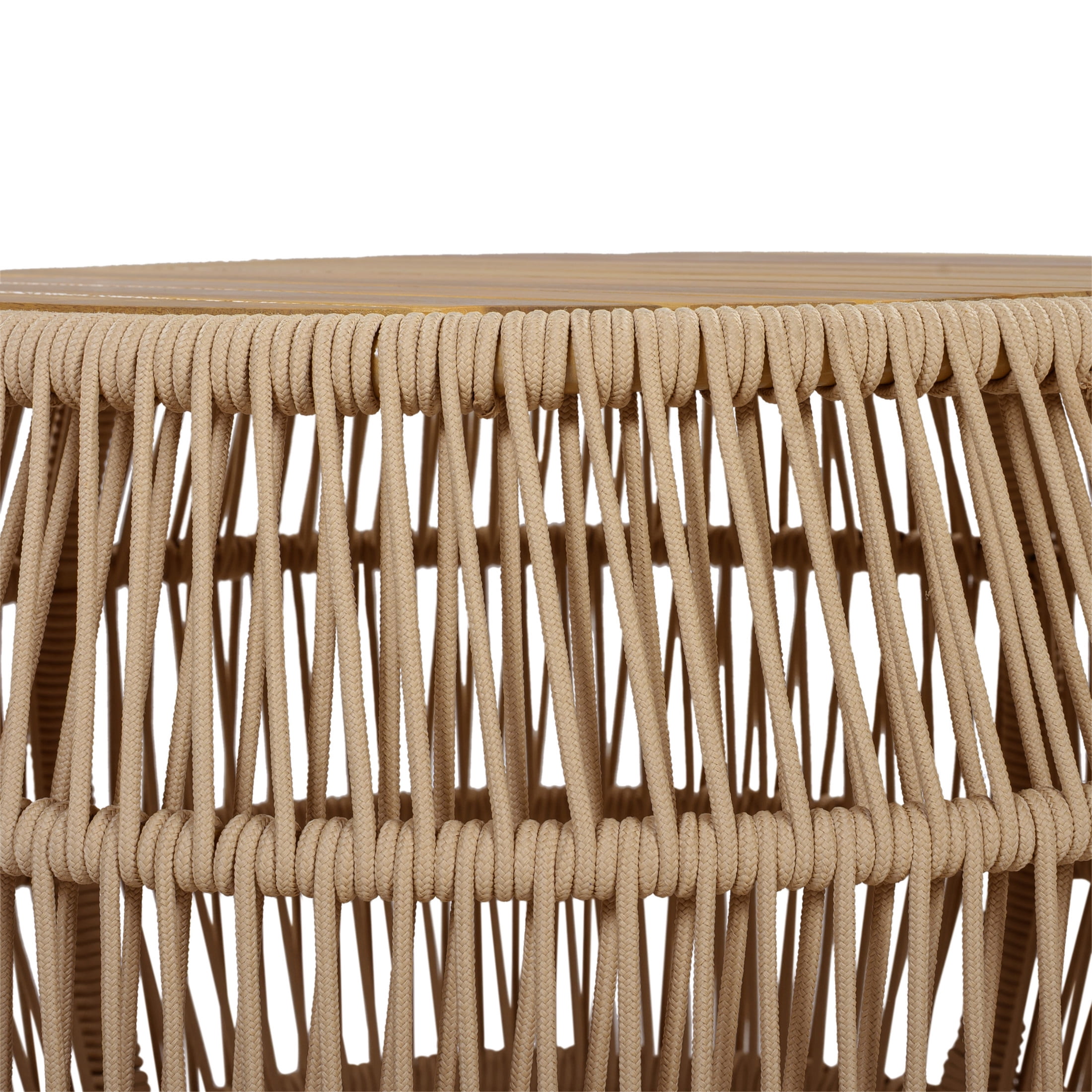 Christopher Knight Home 27.6" Coastal Round Wood Side Table with Rope Frame, Weather-Resistant, Light Beige