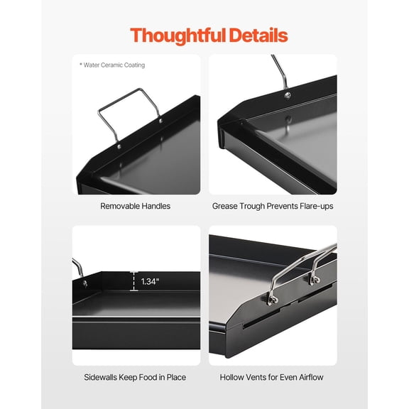 24x16 Inch Carbon Steel BBQ Grill Pan - Flat Top Griddle for Outdoor Cooking and Camping