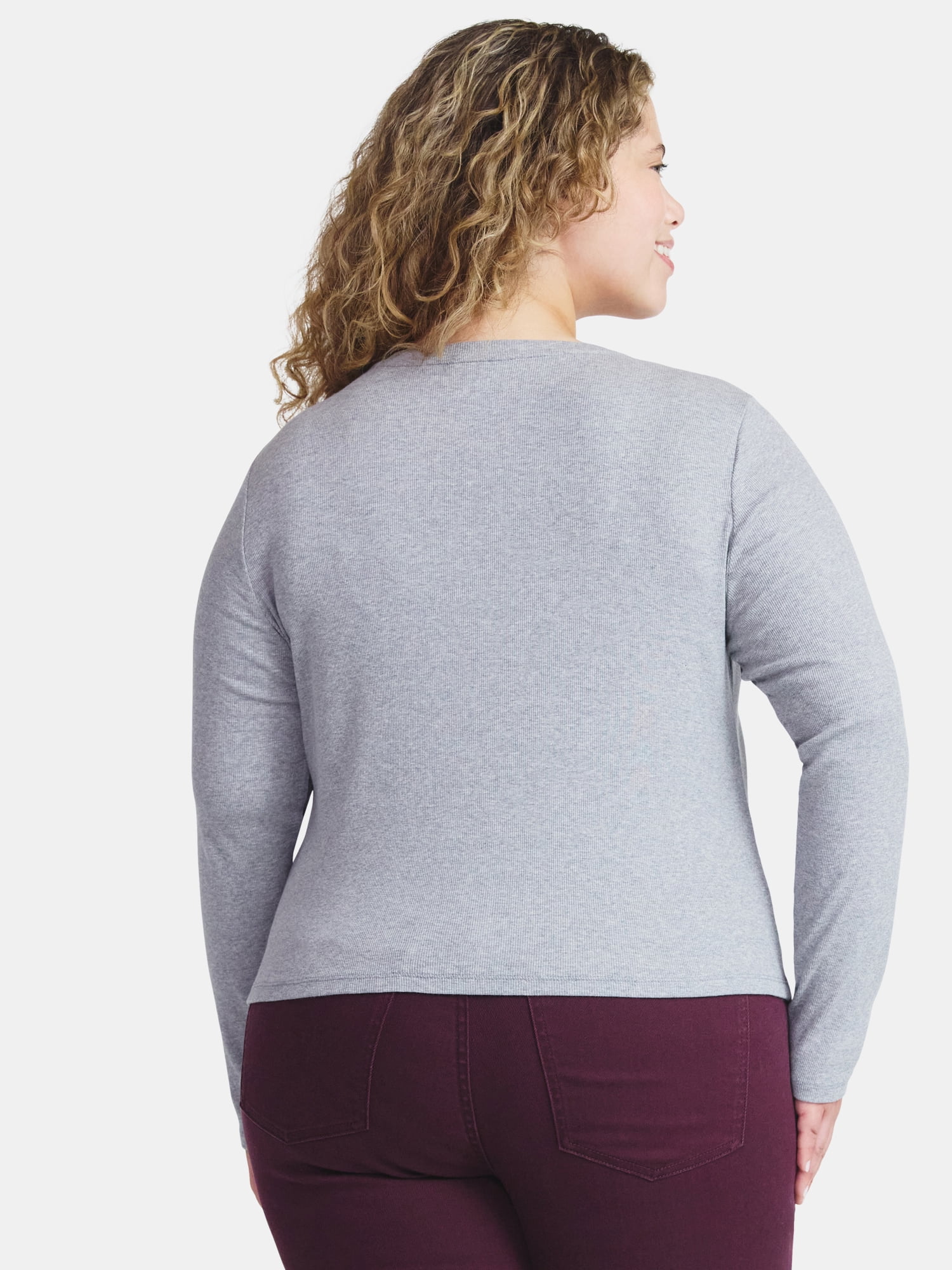Terra & Sky Women's Plus Long Sleeve Notch Neck Top