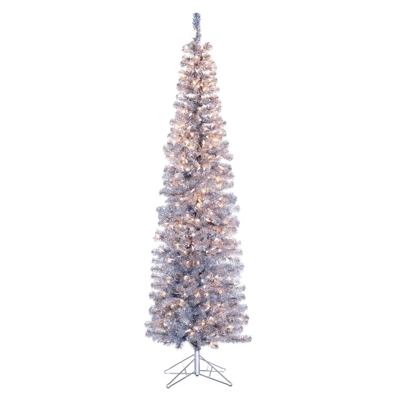 Kurt Adler 7 Foot Pre Lit Silver Tinsel Slim Winchester Tree