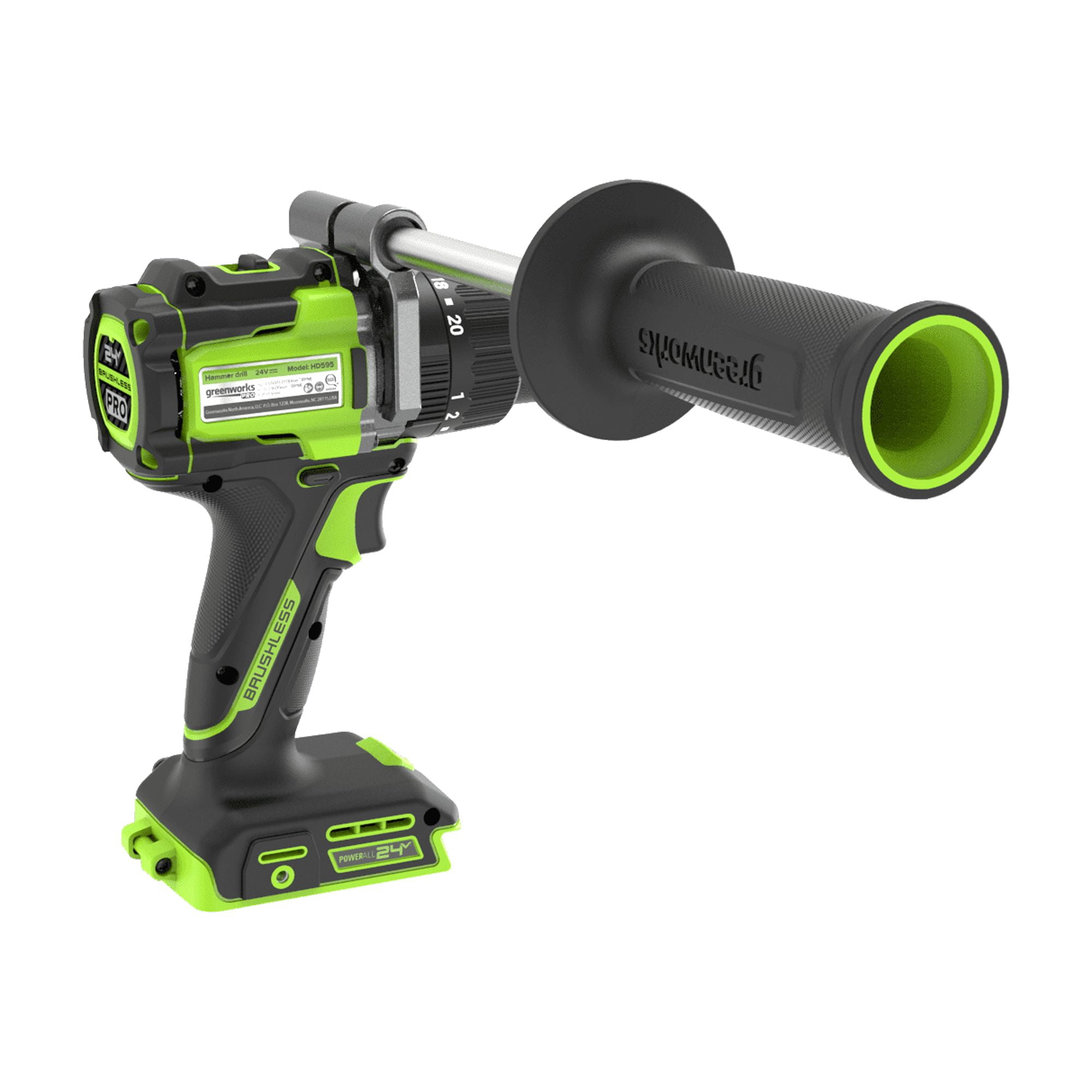 Greenworks Pro 24V 850 in-lb 1/2" Hammer Drill, with 2.0 Ah Battery and Charger, PowerAll, HD595A1