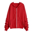 thumbnail image 5 of Luvrsol Zip Up Hoodies Women Lace Sleeves Drawstring Hoodie Jacket Outerwear with Pockets Sweatshirt S-2XL, 5 of 5