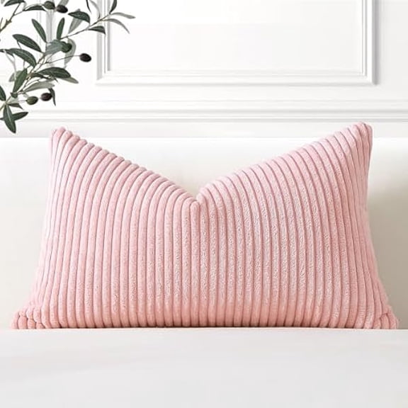 Eryueer Cozy Striped Corduroy Cushion Cover 30x50cm Super Soft Decorative Oblong Throw Pillow Covers Case for Sofa Couch Bedroom Car Decor 12 x 20 Inches, Pink