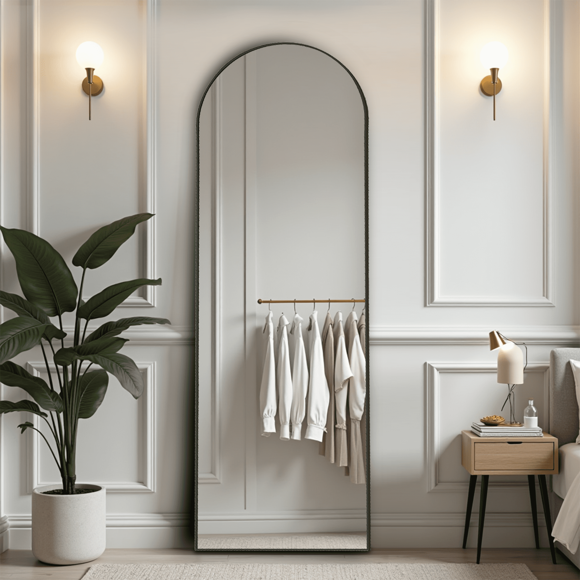 MAYEERTY Floor Standing Mirror, Wall Mirror with Stand Aluminum Alloy Thin Frame